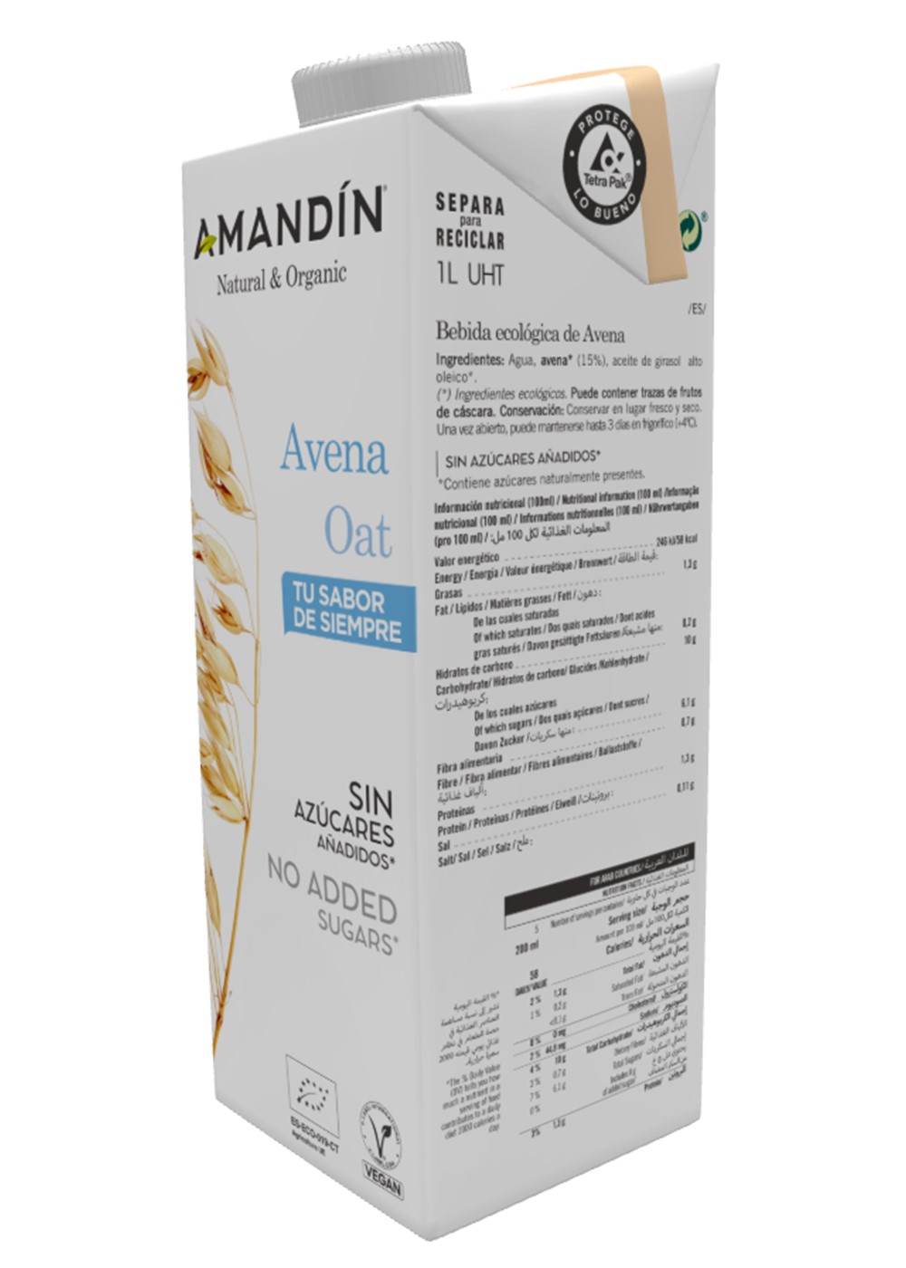 Bebida de avena Amandín sabor de siempre 1L | Ecológico 2